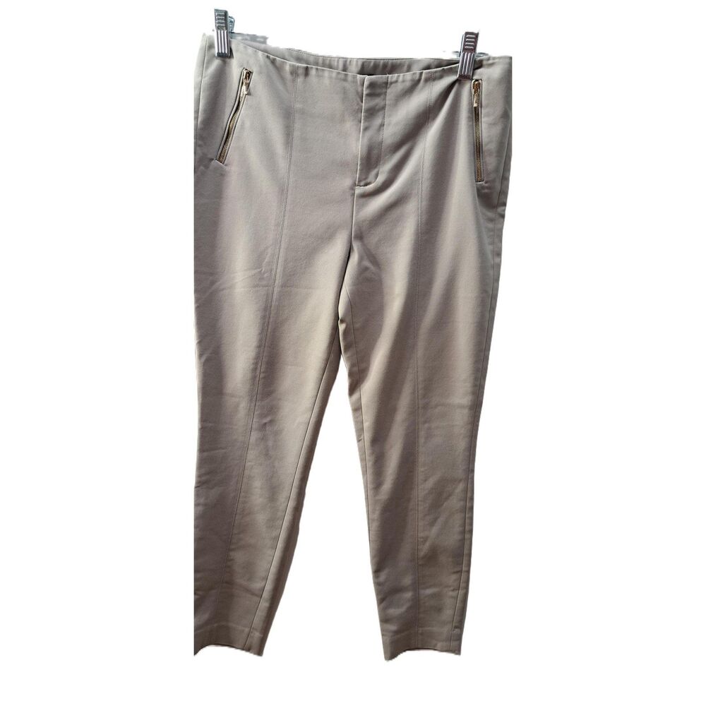 Ivanka Trump Womens Khaki Beige Stretch Capri Zip Pocket Pants Size 4